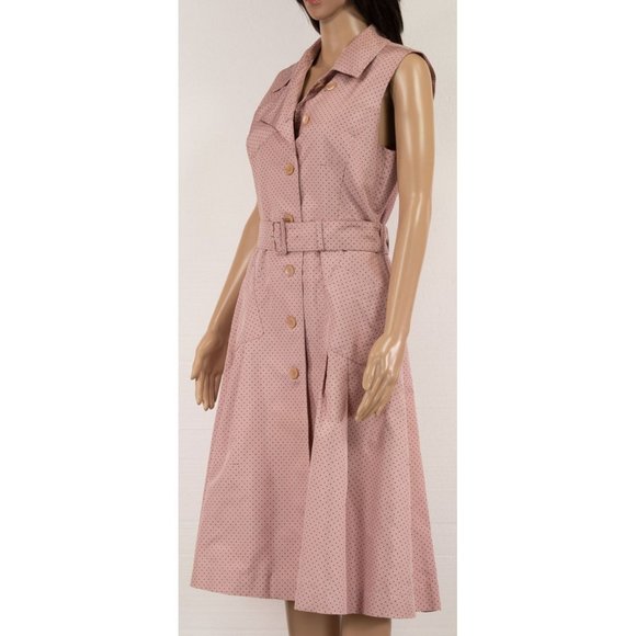 PRADA 100% SILK PINK POLKA DOT PATTERN BELTED SHIRT DRESS VINTAGE - Picture 2 of 10